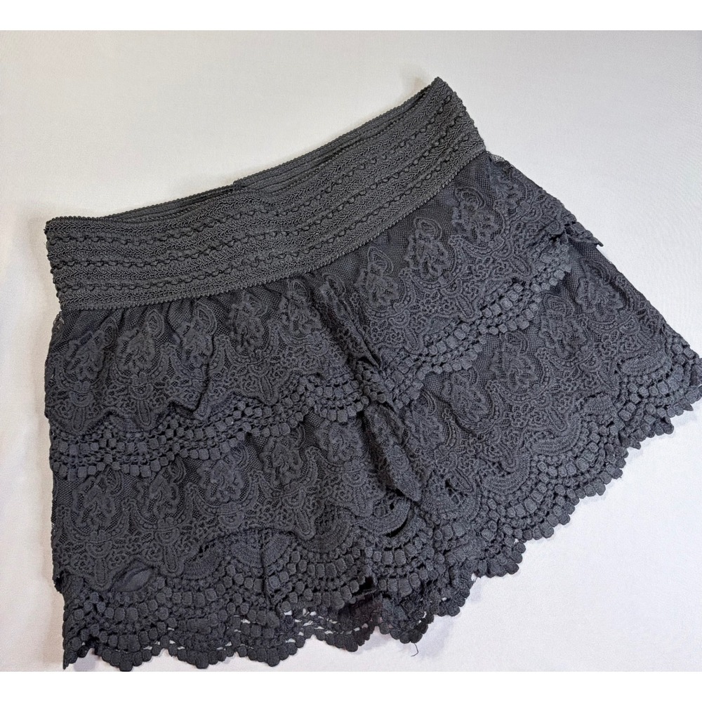 Floral Lace Scalloped Edge Evening Piece Charcoal Gray Textured Waistband